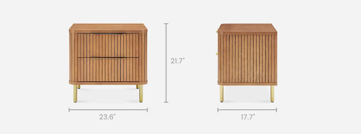 Castlery Harper 2-Drawer Nightstand, Chestnut & Brass, 23.6"W x 17.7"D x 21.7"H