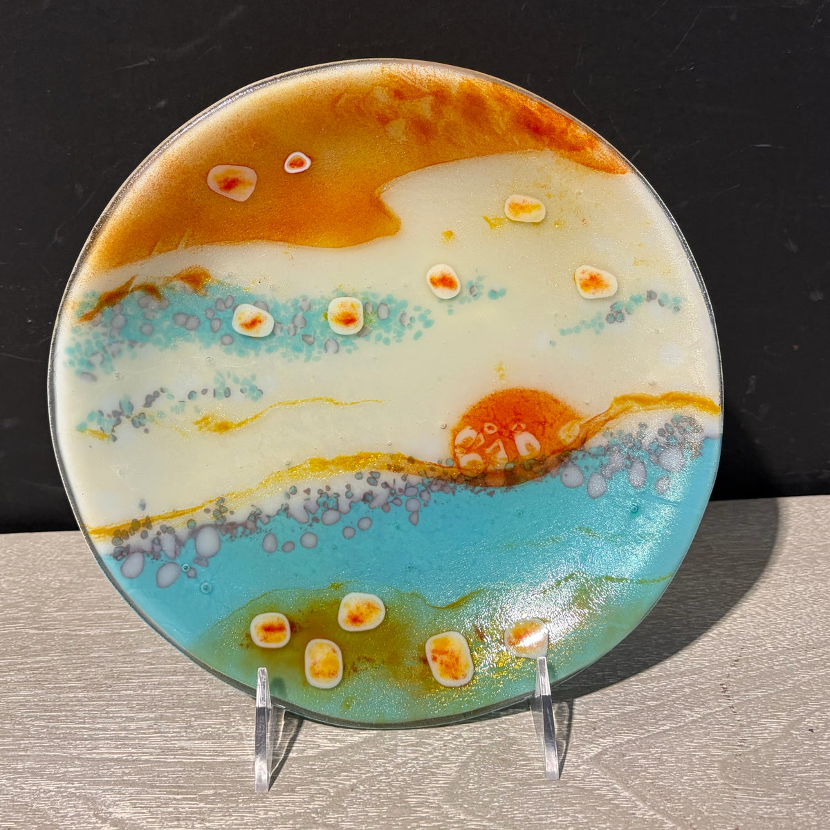 Fused Glass Plate, 9"Dia x1"H