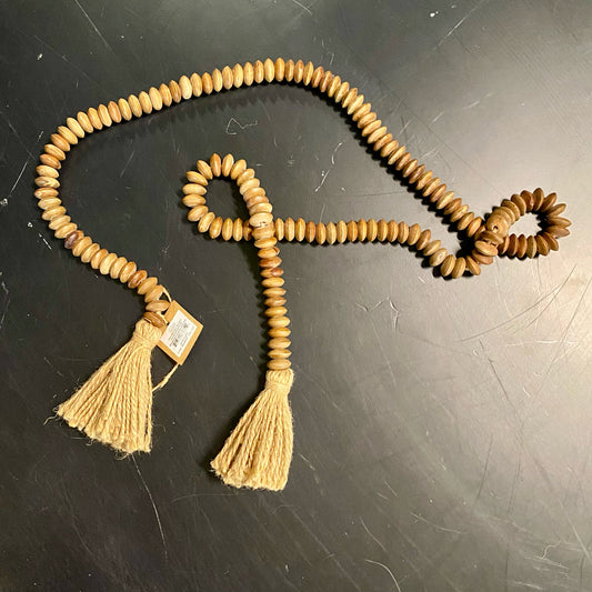 Wood Garland W/Tassel, 59"L x 1"W x 1"D