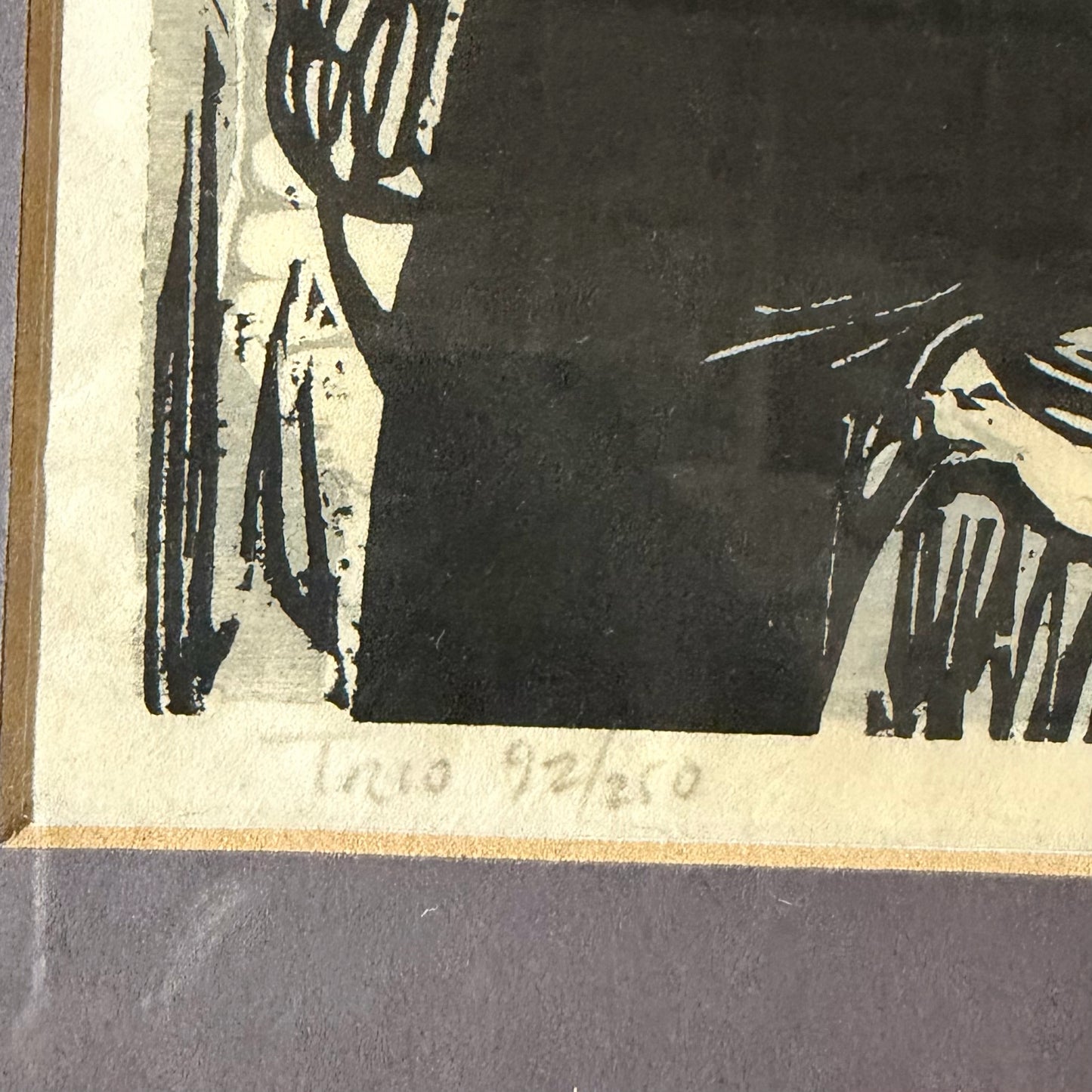"Trio" Wood Block Print by Mervin Jules, 22"W x 18"H x 1"D