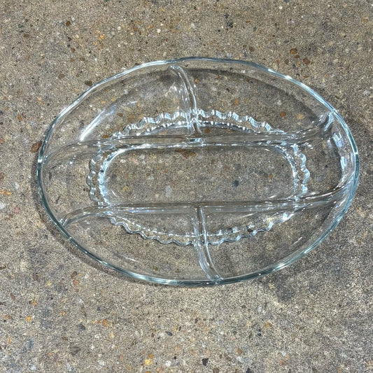 Glass serving Dish, 5 Part, 10" W x 1" D x 13.5" L