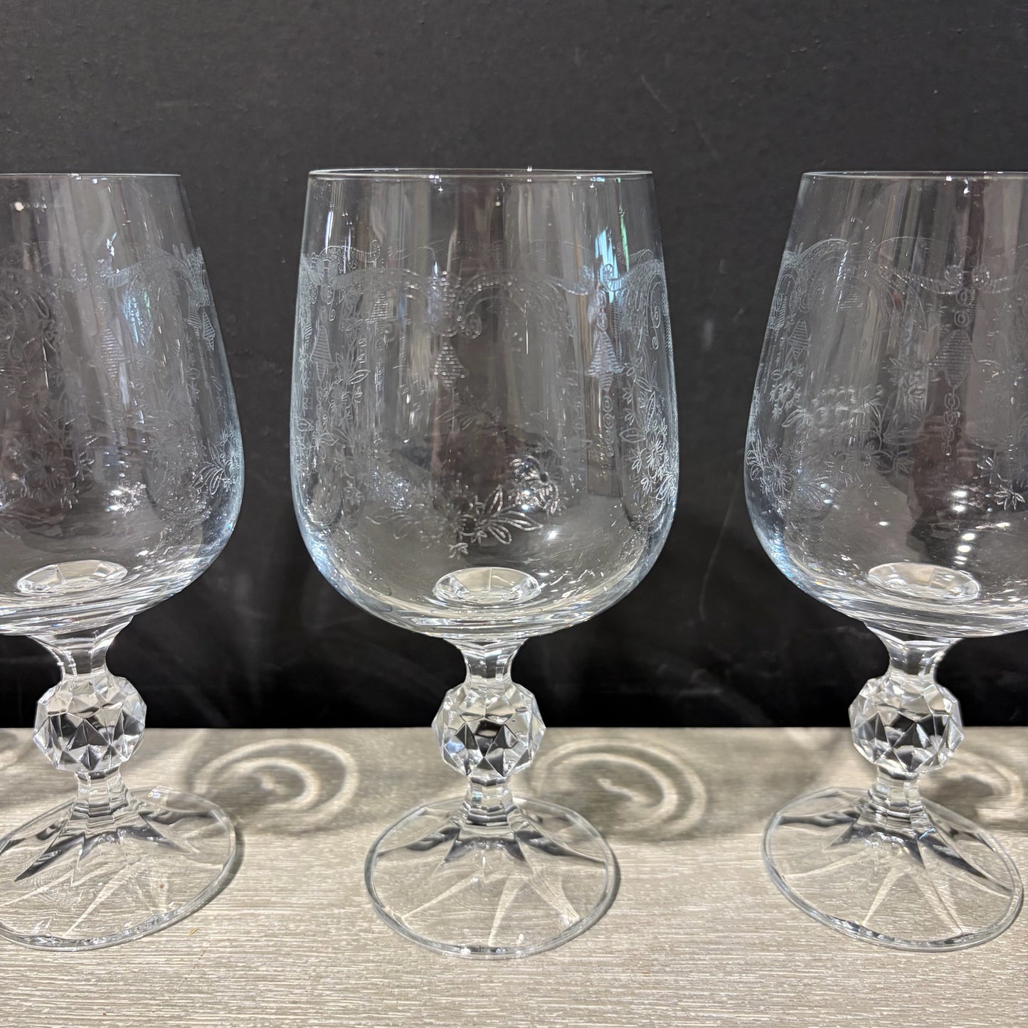 Set of 6 Bohemia Crystal Cascade Water Goblets, 6.5"H x 3.5"Dia