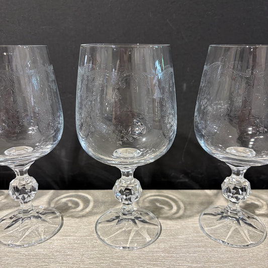 Set of 6 Bohemia Crystal Cascade Water Goblets, 6.5"H x 3.5"Dia