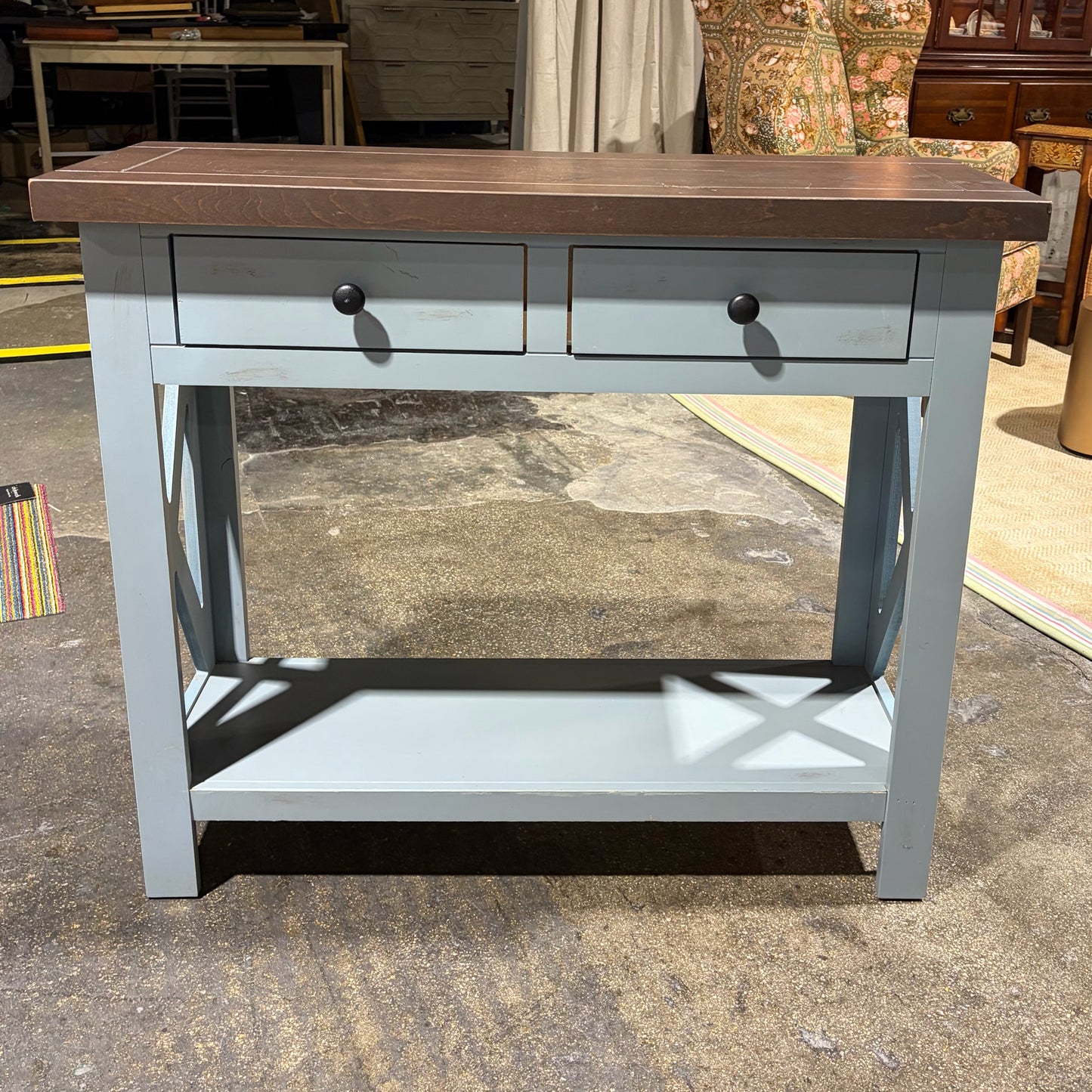 Rustic 2 Drawer Console Table, 38"W x 13.75D x 32.5"H