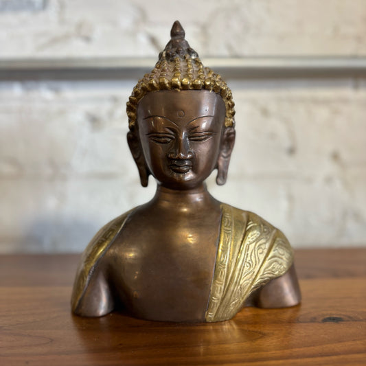 Brass & Copper Buddha Bust 6.5" W x 3" D x 11.5" H