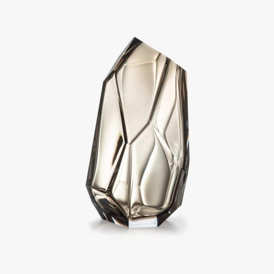 Lasvit Crystal Rock Vase, Smoke, 8.5" Dia x 16.9" H