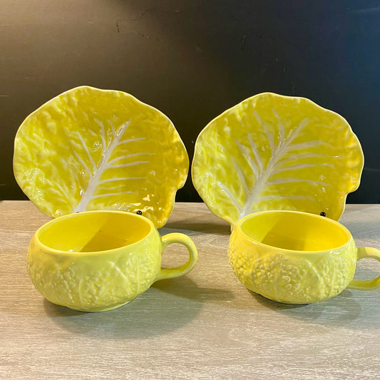 Set of 2 MCM Yellow Cabbage-ware Soup & Salad, 8.25" W x 7"D x 2.25"H