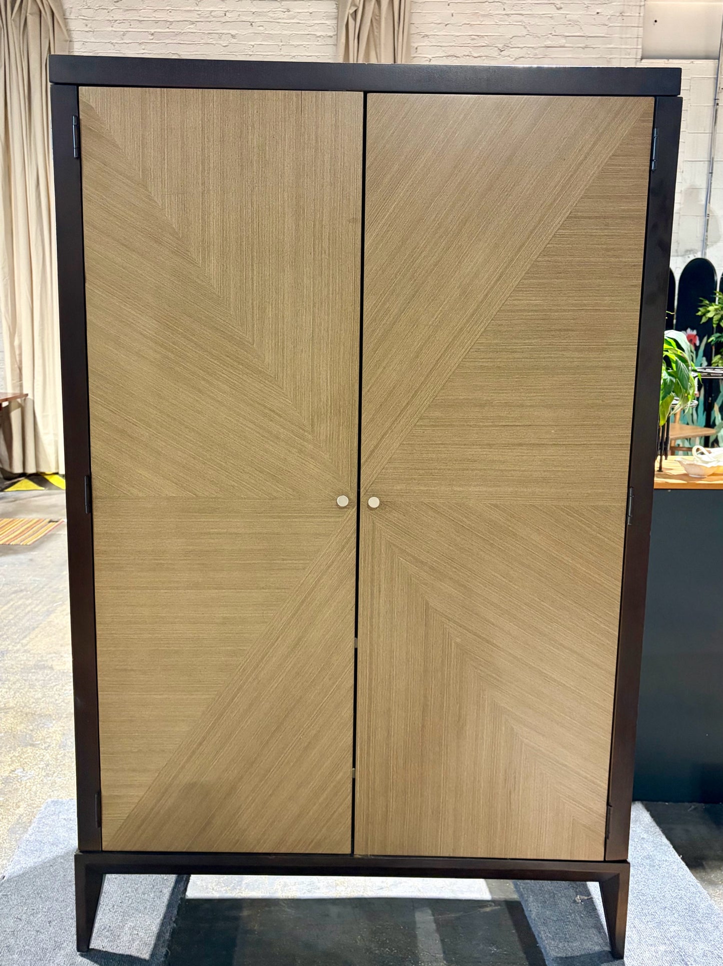 Modern Armoire w/ Geometric Grain Pattern, 42.25"W x 17.75"D x 66"H