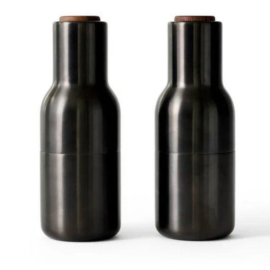 Audo Copenhagen Bottle Grinders Set of 2, Bronzed /BrasWalnut,  8"H x 3"W x 3"D