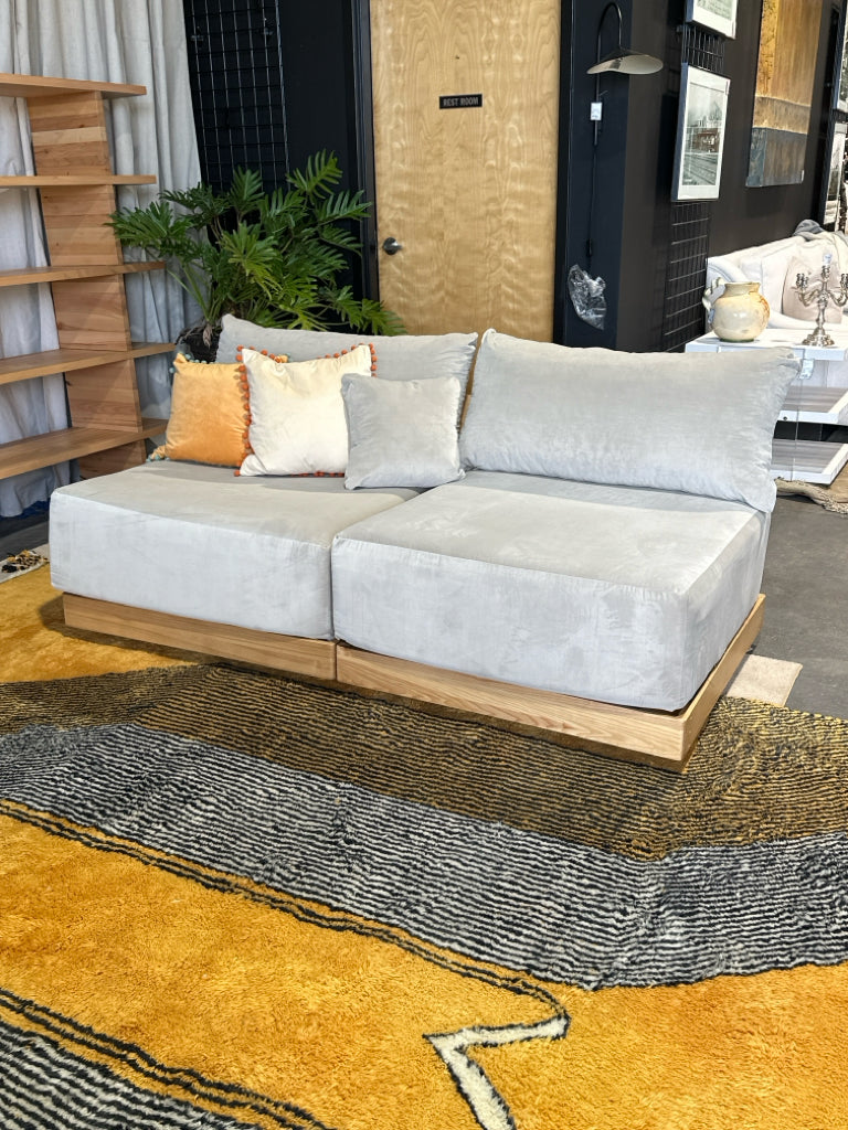 Bondi Latte sectional w/oyster slipcover, 154.25" W x 41" D x 33" H