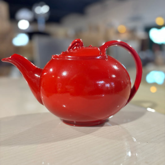 VTG Hall pottery tea pot, red, 10"L x 5"W x 5.5"H