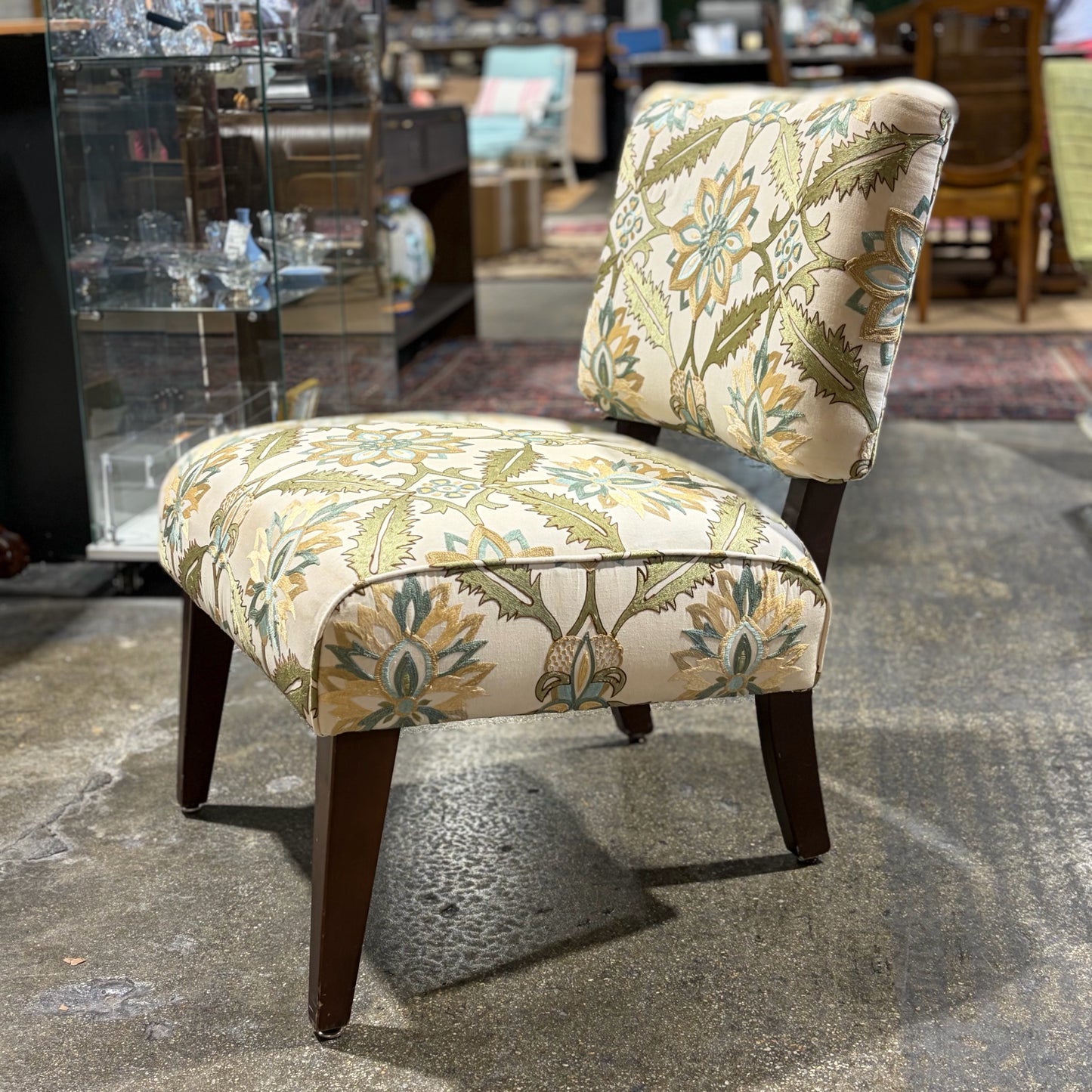 Embroidered Designer Fabric Ladies Slipper Chair, 25"W x 24"D x 31"H