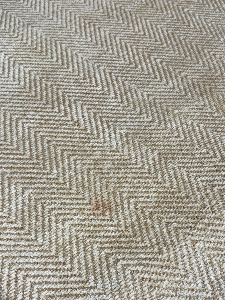 Pastel bound sisal rug, cleaned, but AS IS, 9'11" x 7'10"