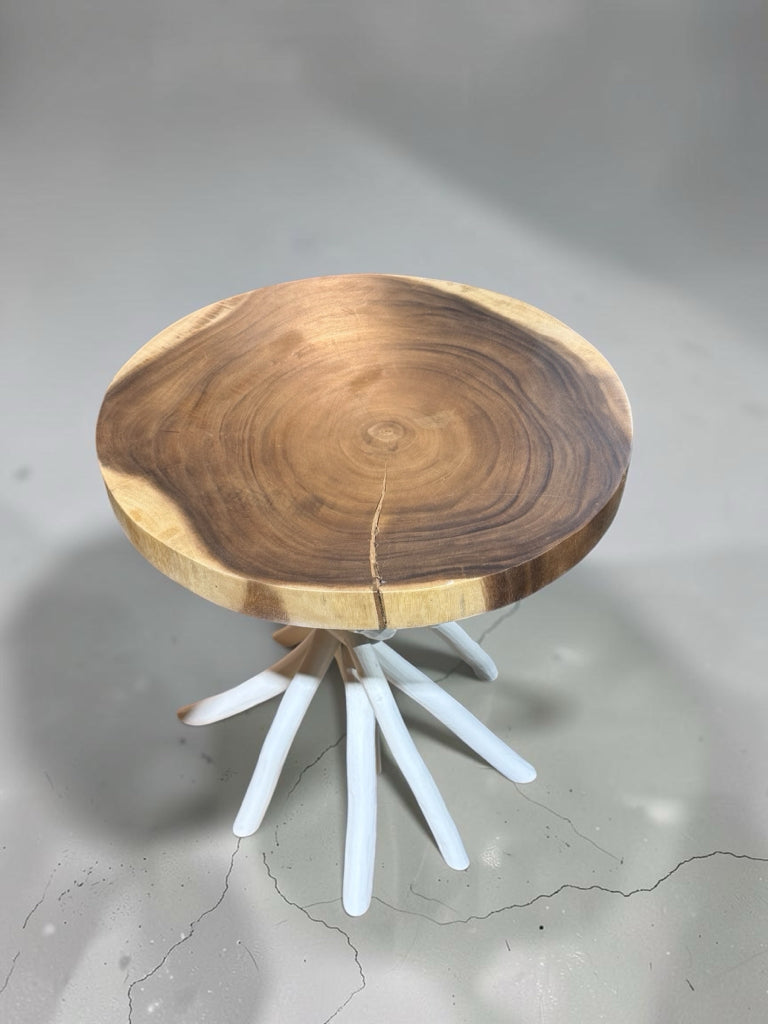 Solid Wood cross-cut accent table, 21.5"DIA x 22"H