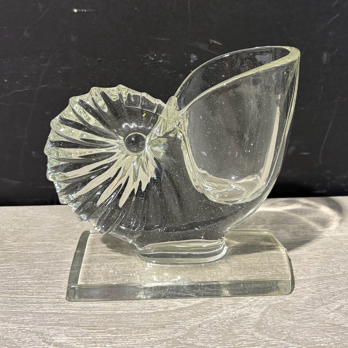 VTG Clear Glass Nautilus Seashell, Vase/Bookend, 6"W x 2.5"D x 5.75"H