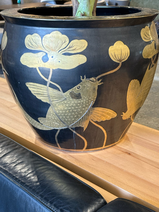 Black/Gold koi planter, 18"W x 18"D x16"H