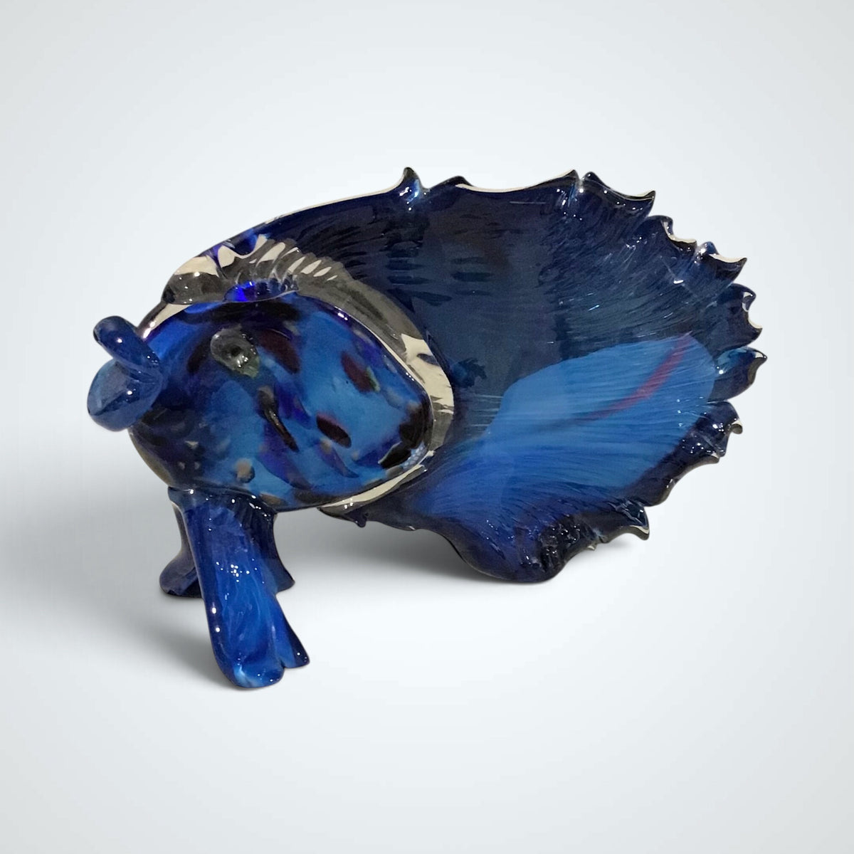 VTG Diane Lowery Blue Glass Fish Signed 13"W x 5" D x 7"H