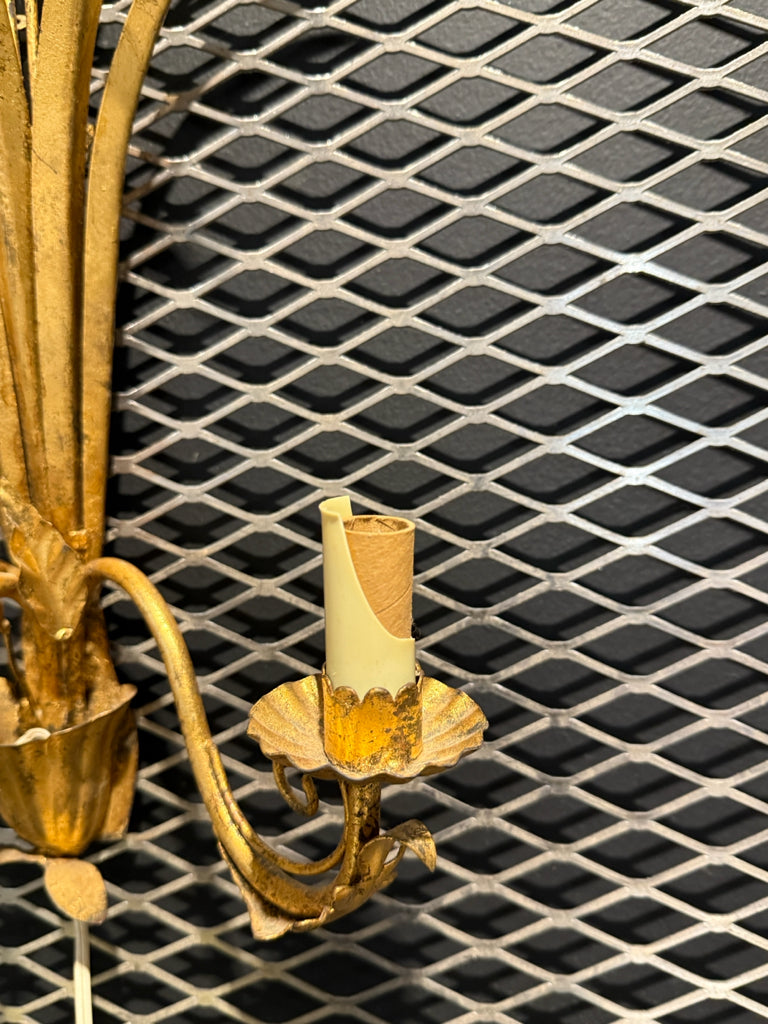 PAIR of antique Italian wheat sheath sconces, 22"H x 12"W x 8"D