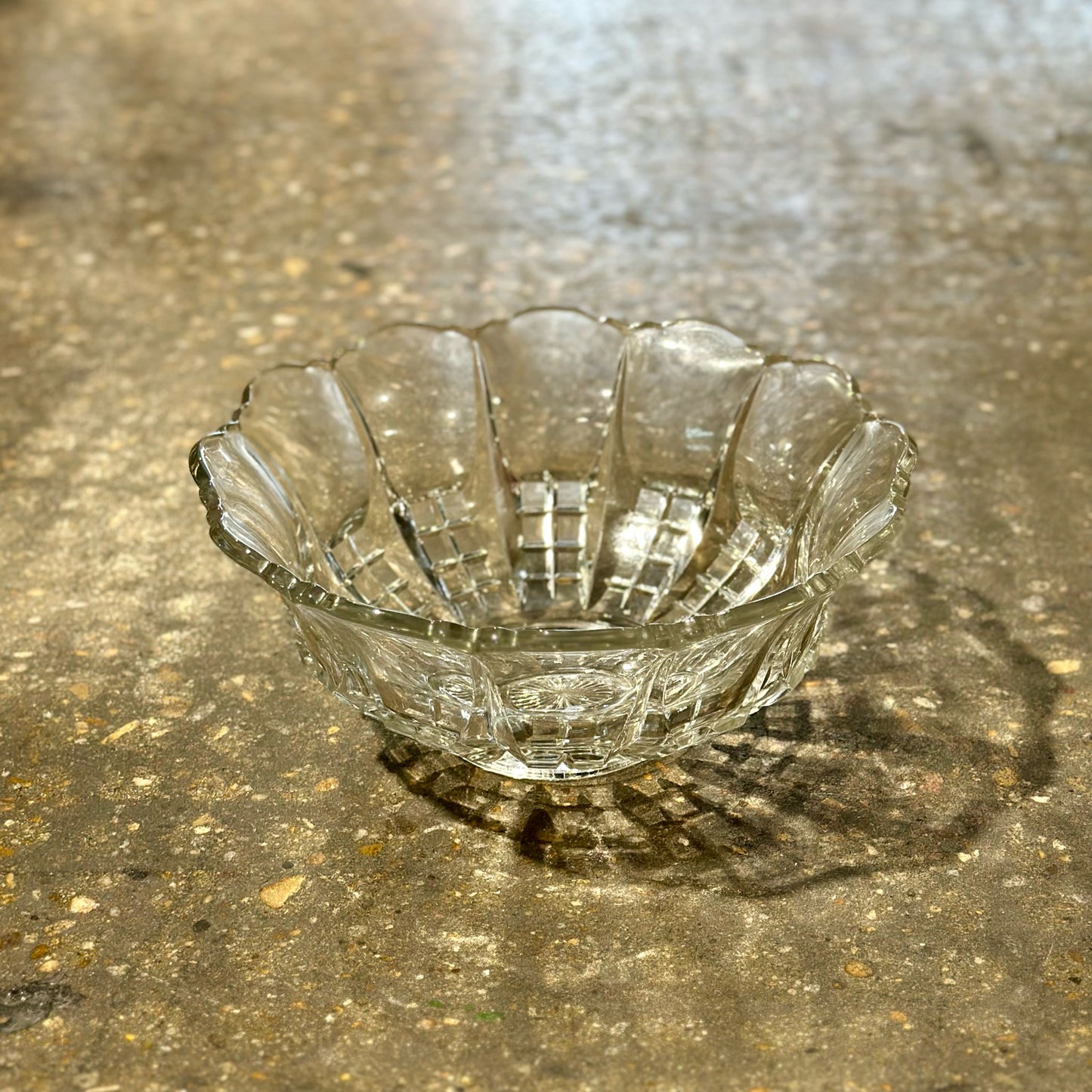 Pressed Glass Bowl w/ Scalloped Edge, Clear, 12" Dia x 5.5" H