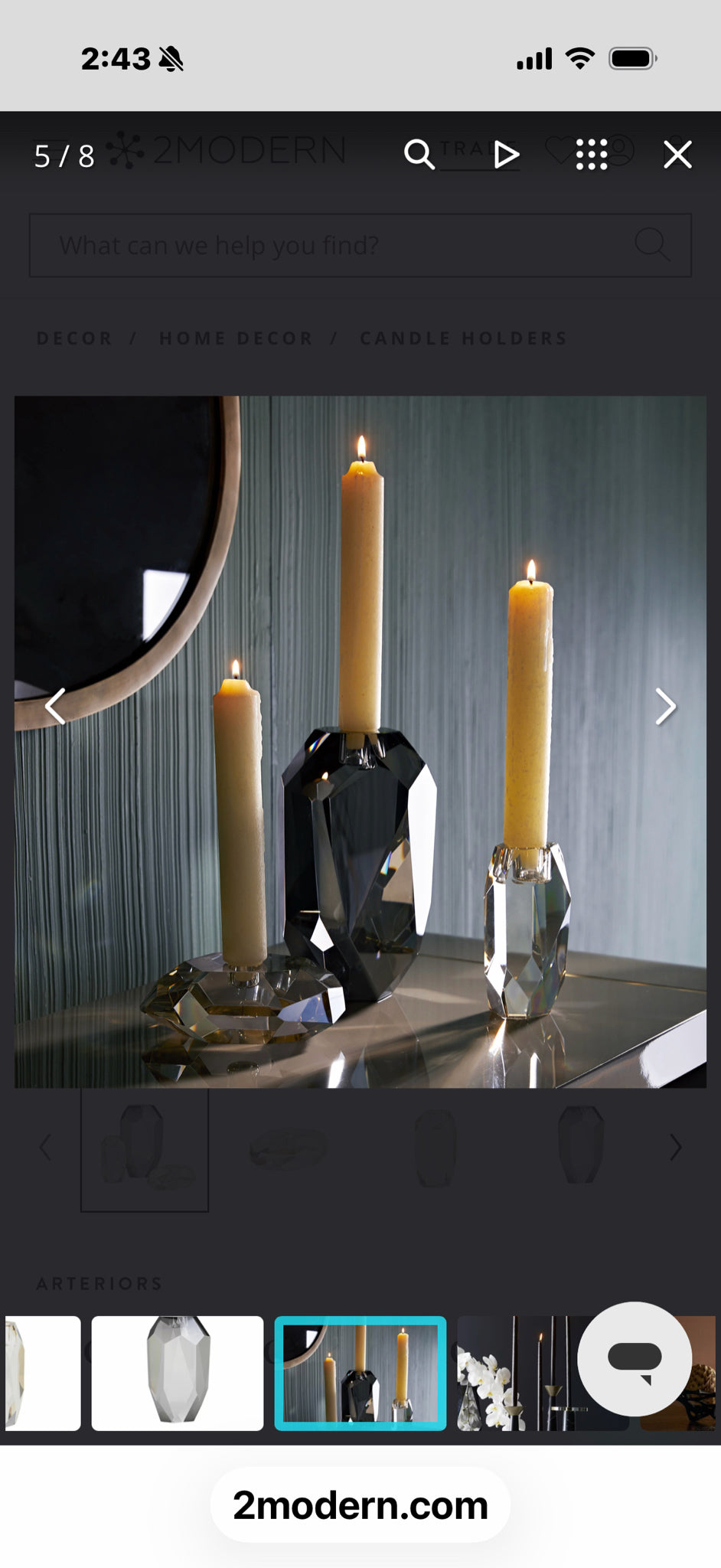 Violet Candle Holders, Set of 3, 8"H 5"H 2"H