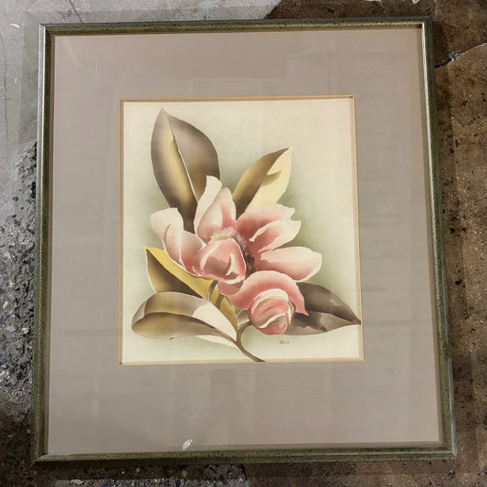 VTG Magnolia Watercolor by Roche, 26"W x 29"H x 1.25"D
