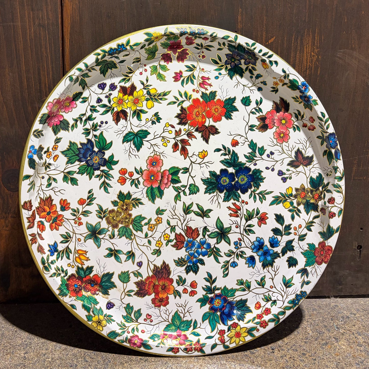Vintage Daher Floral Tin Tray, 16"Dia x 1.5"H