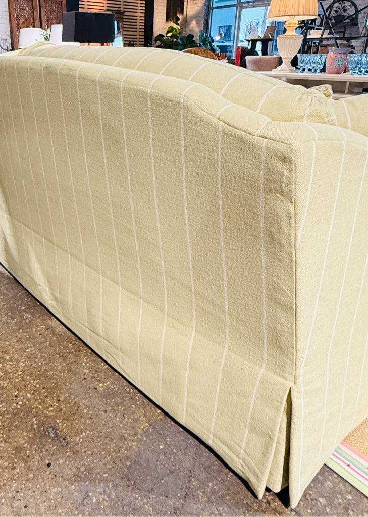 Sherrill sofa, celadon stripe, down mix, 3 pillows, 92"W x 38"D x 38"H