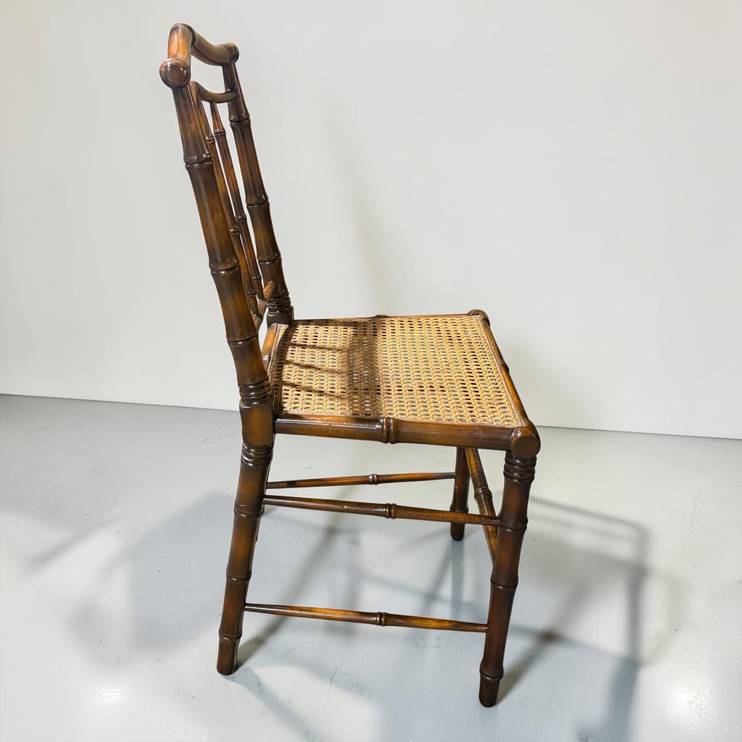 4 VTG Faux Bamboo w/Cane Seats, Side Chairs, 18"D x 17.5"W x 36"H