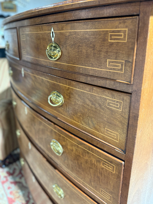Antique Federal Bow Front 6 drawer dresser, 49"W x 23.5"D x 51.5"H