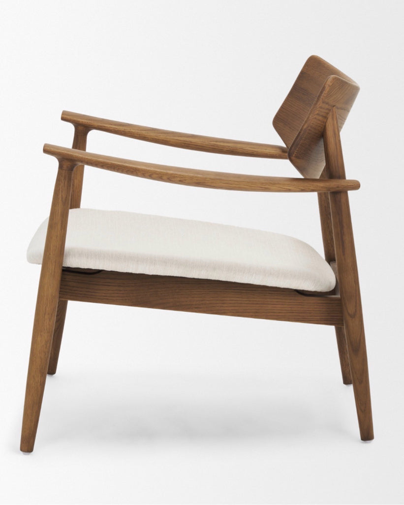 NEW Haggen Accent Chair, oak/cream fabric, 27.6" L x 26.8" W x 28.4" H