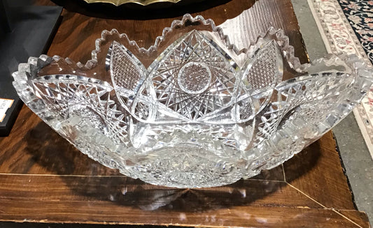 Cut Crystal Bowl 12"L x 8.5"W x 4" H