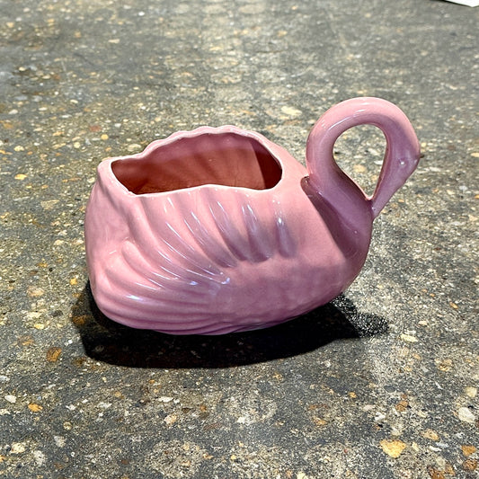 MCM Pink Swan Planter, Small, 7.5" L x 4.5" W x 5" H