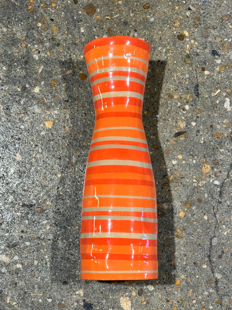 Orange striped vase, 5"W x 16"H
