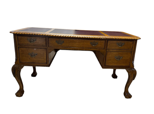 Chippendale style partners desk, leather top, 56"W x 28"D x 30.5"H