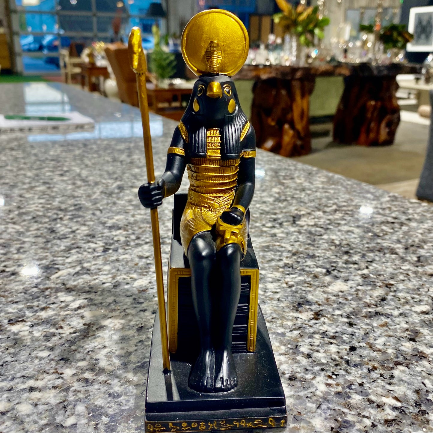 Egyptian Seated Orysius Statue Figurine, 7" H x 2.5"W x 3.5"D