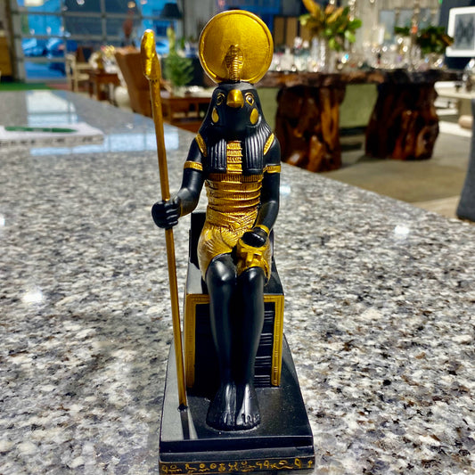 Egyptian Seated Orysius Statue Figurine, 7" H x 2.5"W x 3.5"D