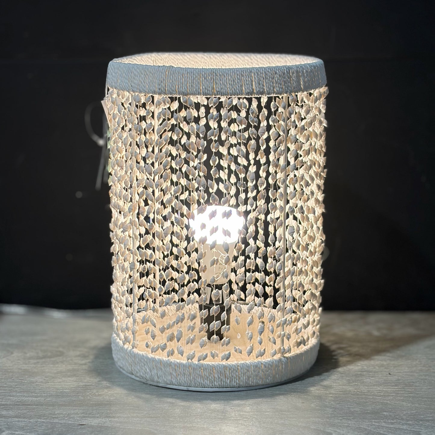 White Beaded Shell Table Lamp 14"H x 9.5"Dia