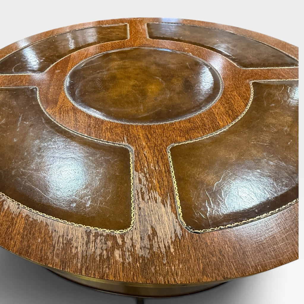 ATQ Duncan Phyfe-style mahogany leather-top drum table, 30"W x 30"D x 28"H