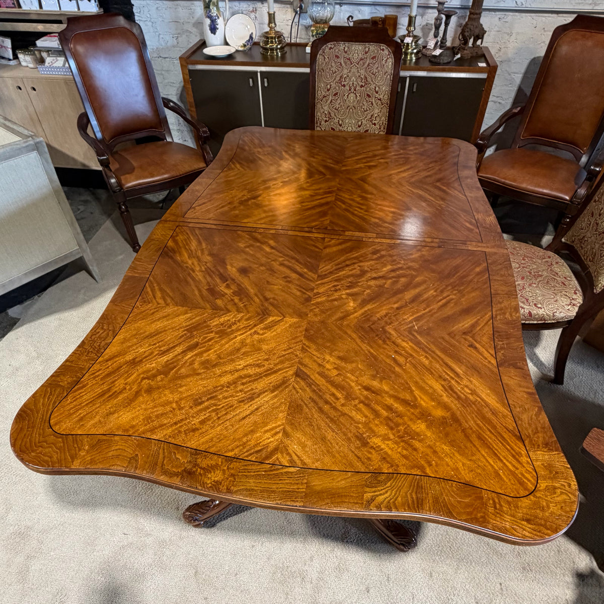 Drexel Heritage Burl Wood Double Pedestal Table w/4 Chairs