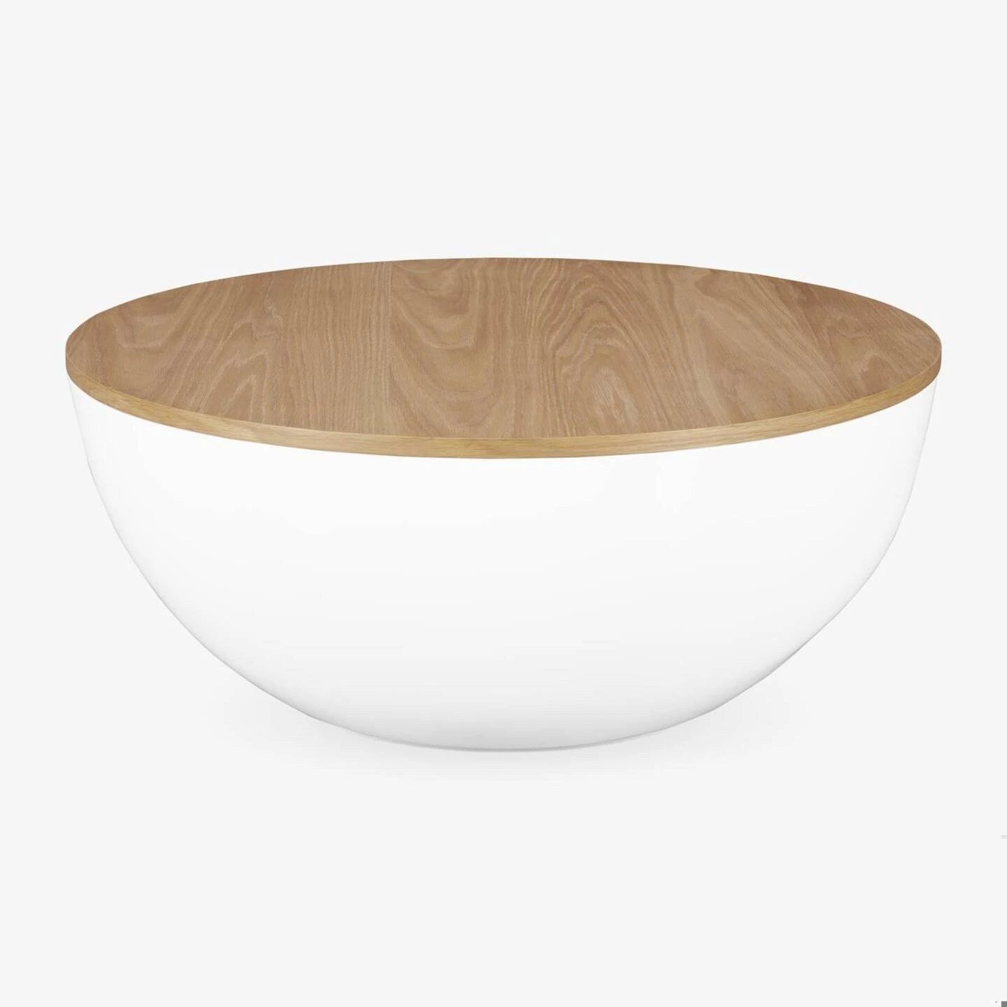 Feather Geary Storage Coffee Table, Oak & White, 35.75" Dia x 15.5" H