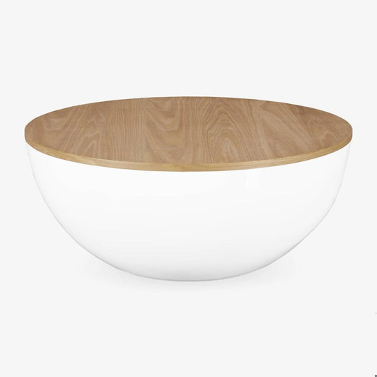 Feather Geary Storage Coffee Table, Oak & White, 35.75" Dia x 15.5" H