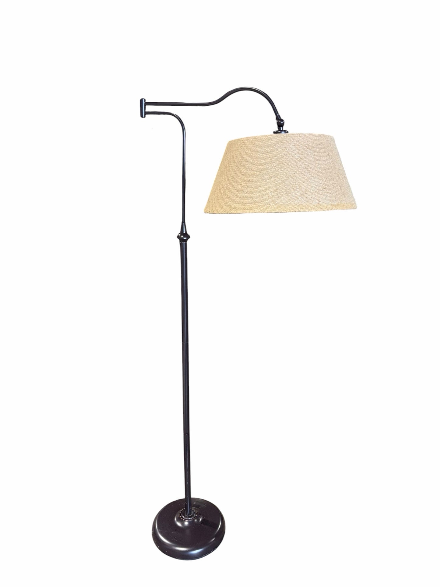 Rodeo Swing Arm Floor Lamp, Anituq Bronze, Burlap Shade, 25"W x 17"D x 61"H