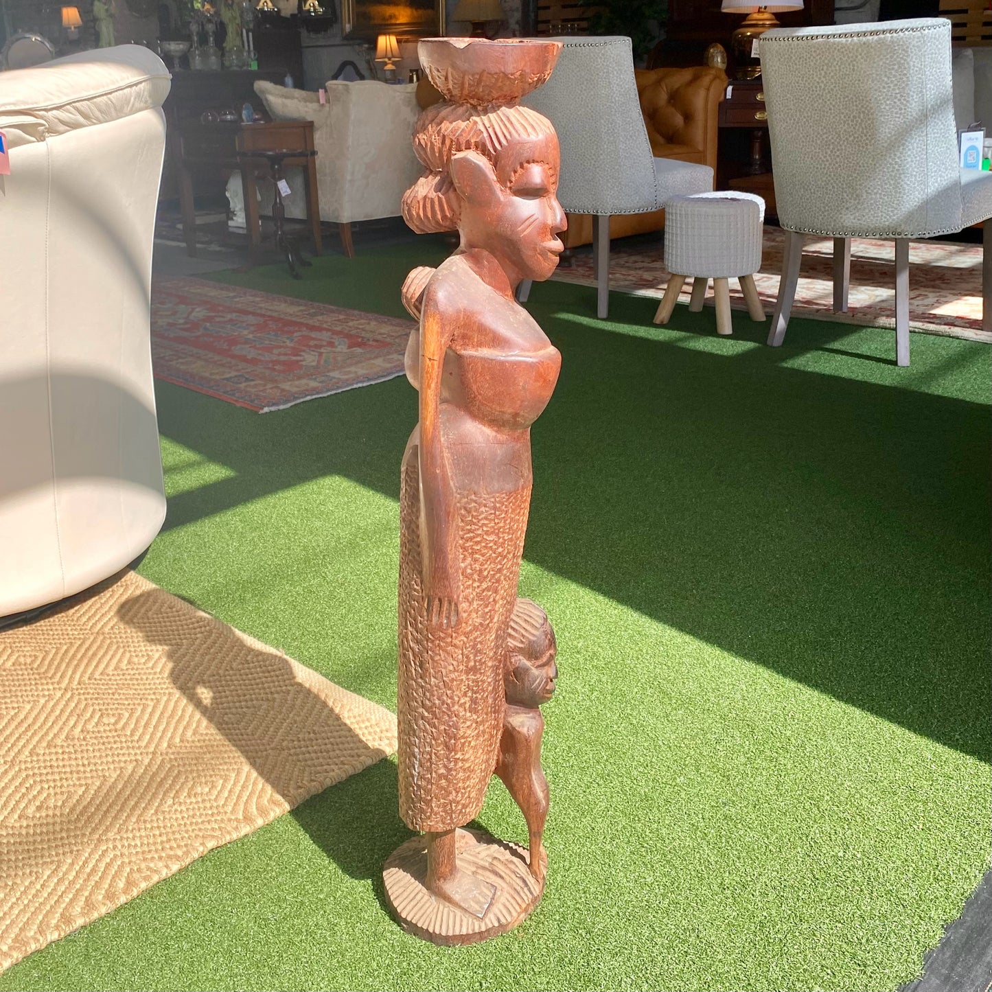 Hand Carved African Statue, 32"H x 6"W x 6.75"D