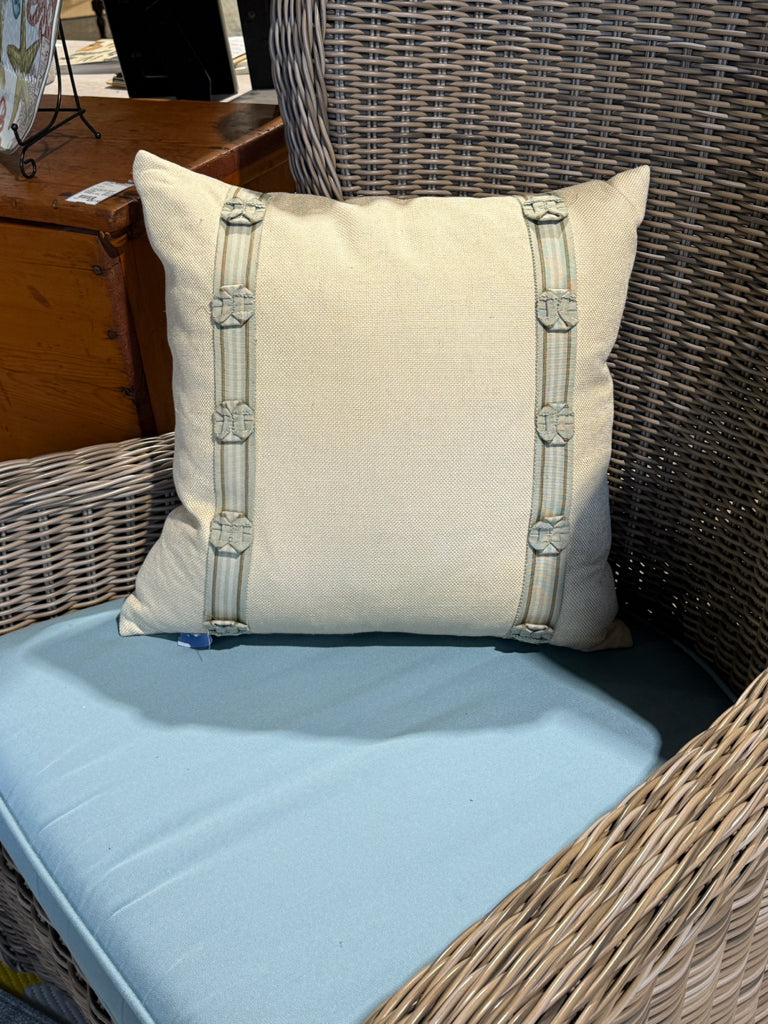 Ribbon trim pillow, neutral, down filled, 20" x 20"