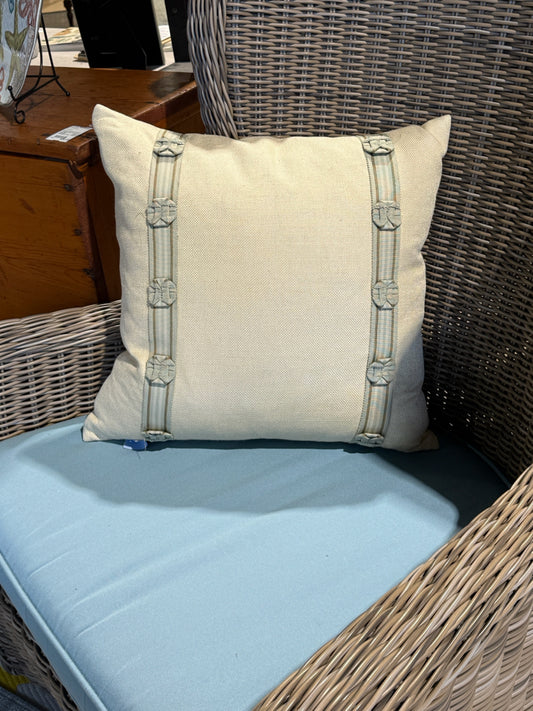 Ribbon trim pillow, neutral, down filled, 20" x 20"