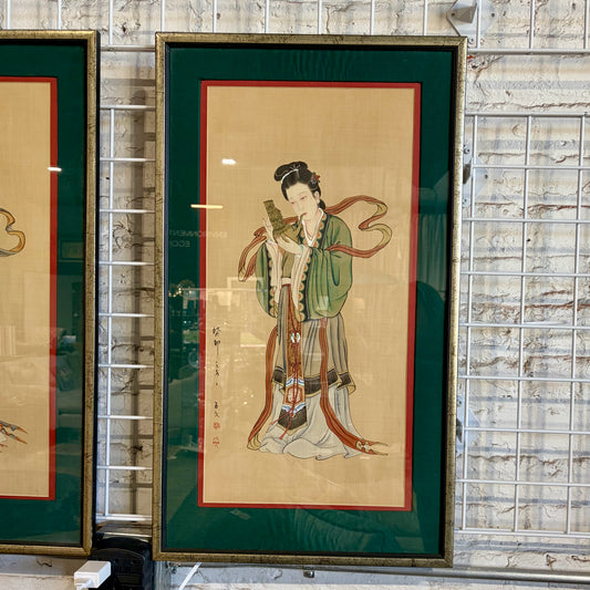 Antique Japanese Watercolor Painting of Geisha Girl, 17"W x 29.5"H x .75"D