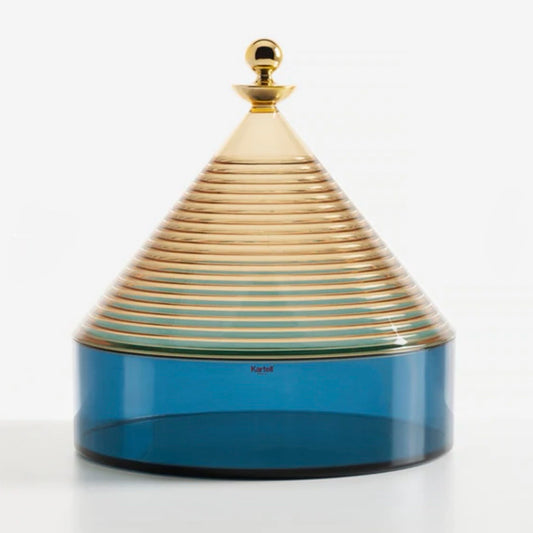Trullo Table Container, Yellow/Blue, 9.8"Dia x 10.7"H