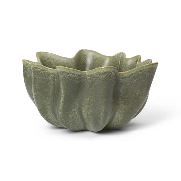 Ferm Living Nium Large Decorative Stoneware Bowl, Dark Sage, 14.2" Dia x 7.1" H