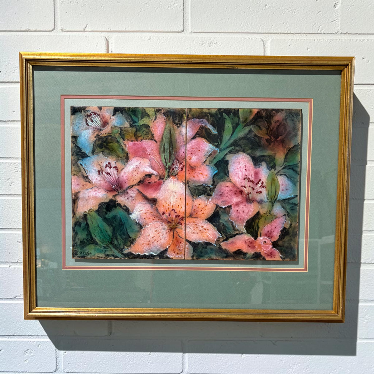 Framed Copper Lillies on Copper Plate, 55"W x 28"H x 1.5"D
