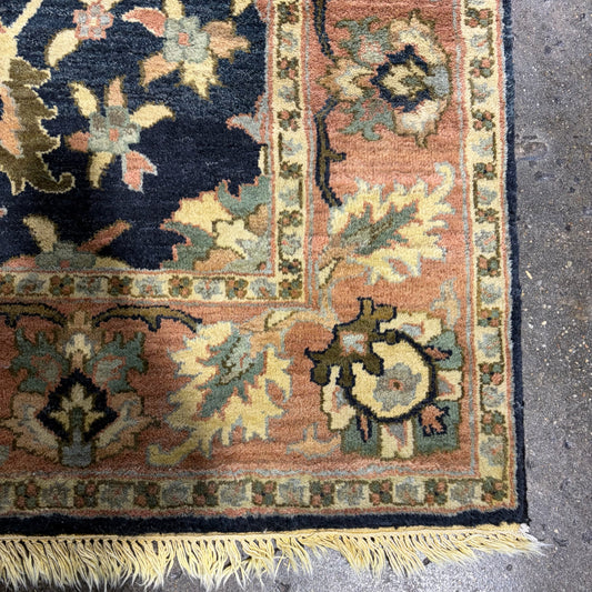 Hand Knoted Navy & Rose Wool Rug, 5'9"W x 8'6"L  x 1"H